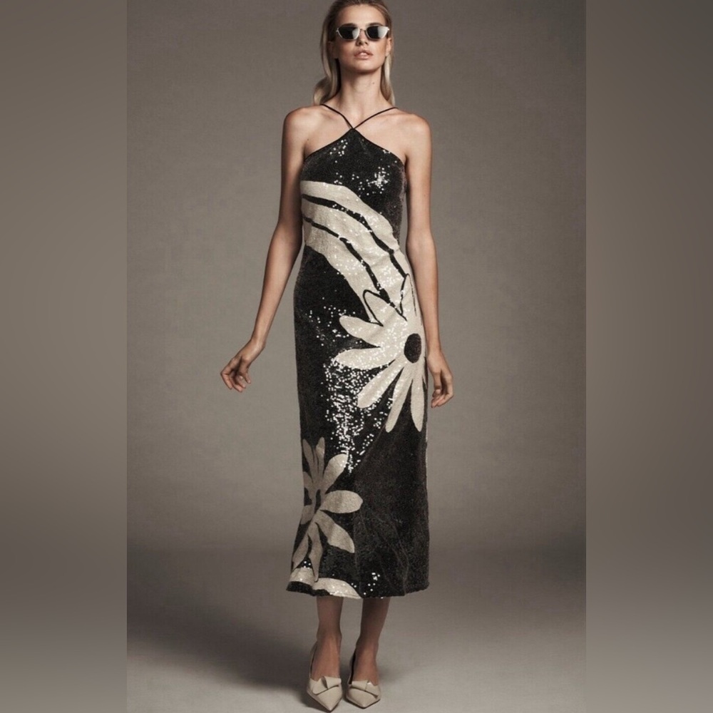 Farm Rio sequin halter column midi dress